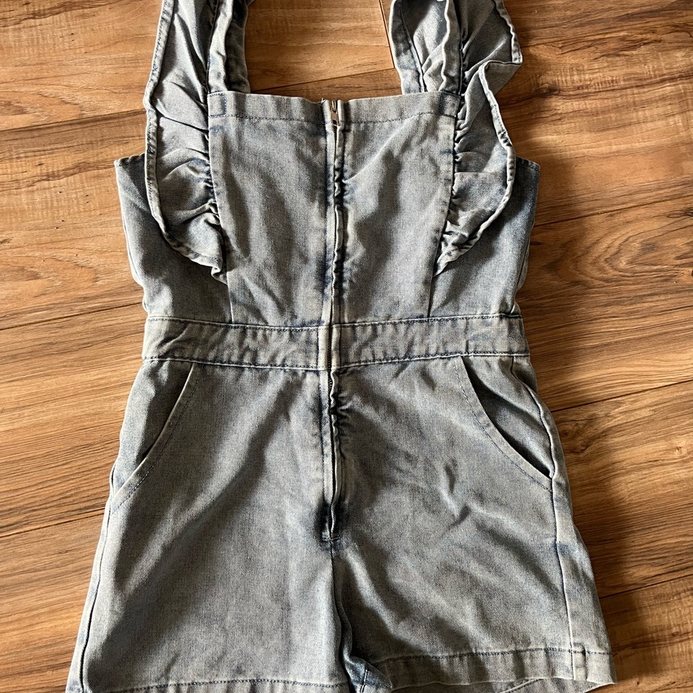 Ruffled Denim Women's Romper